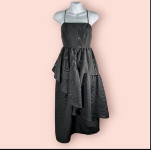 Kate Spade Black Smocked  Tiered Ruffle Midi Evening Cocktail  Dress New